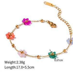 Stainless Steel Handmade 5 Colorful Small Flower Chain Bracelet Waterproof Women
